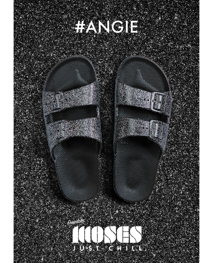FREEDOM MOSES ANGIE Black slides hologram glitter
