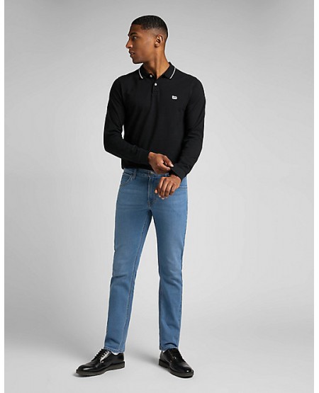 LEE Long Sleeve Pique Polo in Black Black L61VRL02