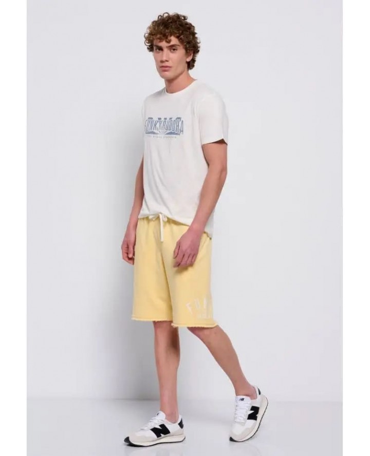 FUNKY BUDDHA Jogger shorts with branded print & raw edges FBM007-051-03 VANILLA YELLOW