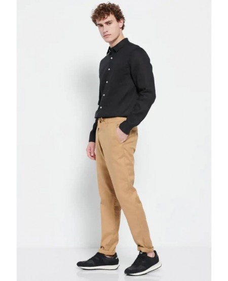 FUNKY BUDDHA Garment dyed linen blend chino παντελόνι FBM007-011-02 VINTAGE BEIGE
