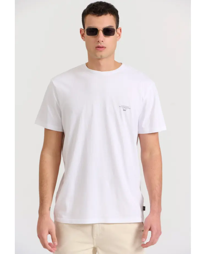 FUNKY BUDDHA T-shirt με branded τύπωμα - The essentials FBM009-001-04 WHITE