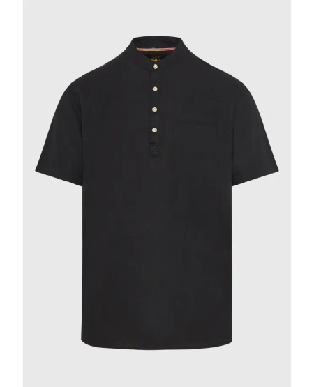 FUNKY BUDDHA Relaxed fit linen blend πουκαμίσα με λαιμό mao FBM009-006-05 BLACK