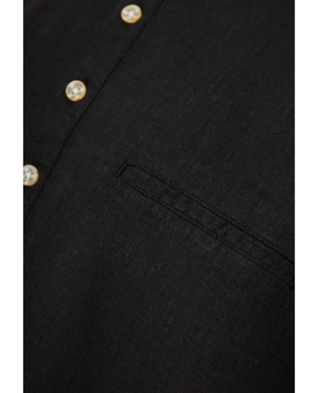 FUNKY BUDDHA Relaxed fit linen blend πουκαμίσα με λαιμό mao FBM009-006-05 BLACK