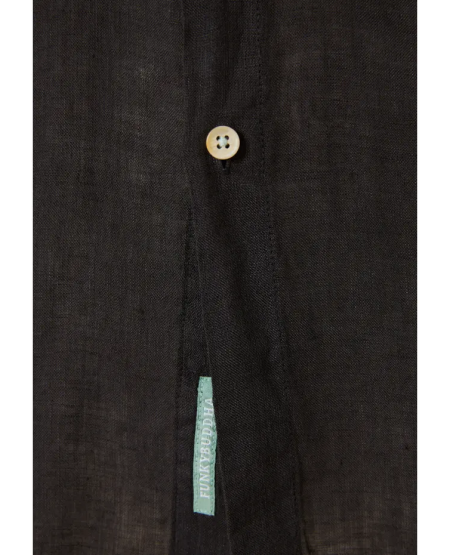 FUNKY BUDDHA Garment dyed λινό πουκάμισο με λαιμό mao FBM009-003-05 BLACK