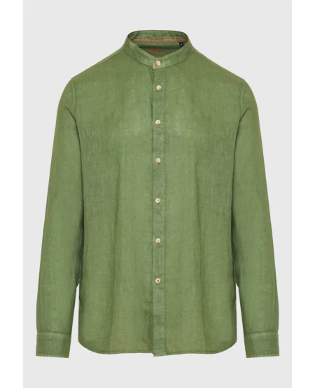 FUNKY BUDDHA Mao neck garment dyed linen shirt FBM009-003-05 KHAKI