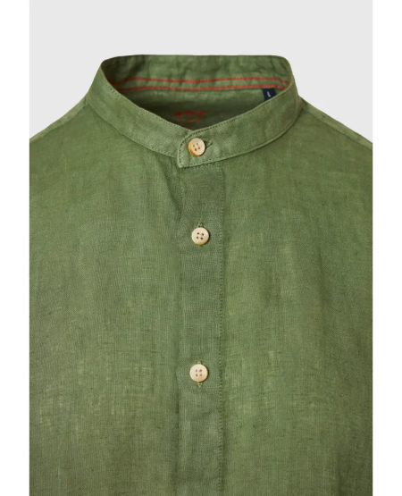 FUNKY BUDDHA Garment dyed λινό πουκάμισο με λαιμό mao FBM009-003-05 KHAKI