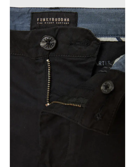 FUNKY BUDDHA Ανδρική βερμούδα chino - The essentials FBM009-001-03 BLACK