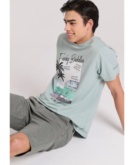 FUNKY BUDDHA Ανδρική βερμούδα chino - The essentials FBM009-001-03 SAGE GREEN