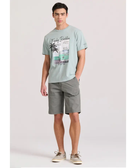 FUNKY BUDDHA Ανδρική βερμούδα chino - The essentials FBM009-001-03 SAGE GREEN