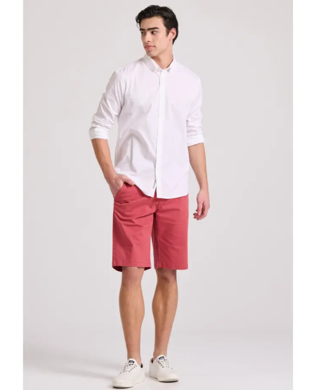 FUNKY BUDDHA Ανδρικό βαμβακερό πουκάμισο garment dyed FBM009-015-05 WHITE