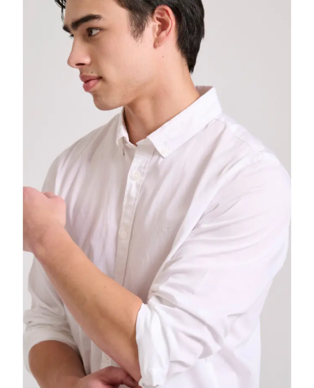 FUNKY BUDDHA  Men's cotton shirt garment dyed FBM009-015-05 WHITE