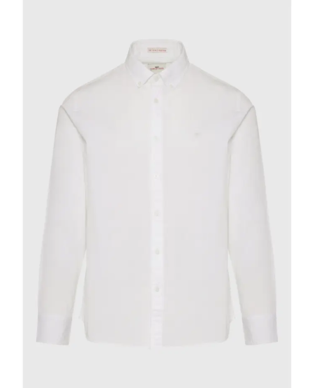 FUNKY BUDDHA  Men's cotton shirt garment dyed FBM009-015-05 WHITE