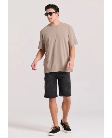 FUNKY BUDDHA Relaxed fit linen blend μονόχρωμο t-shirt FBM009-083-04 CIGAR