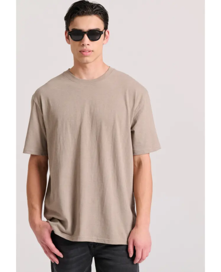 FUNKY BUDDHA Relaxed fit linen blend plaid t-shirt FBM009-083-04 CIGAR