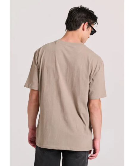 FUNKY BUDDHA Relaxed fit linen blend μονόχρωμο t-shirt FBM009-083-04 CIGAR