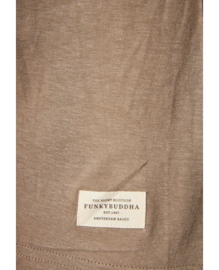 FUNKY BUDDHA Relaxed fit linen blend μονόχρωμο t-shirt FBM009-083-04 CIGAR