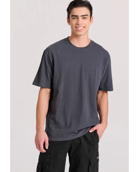 FUNKY BUDDHA Relaxed fit linen blend plaid t-shirt FBM009-083-04 ANTHRACITE
