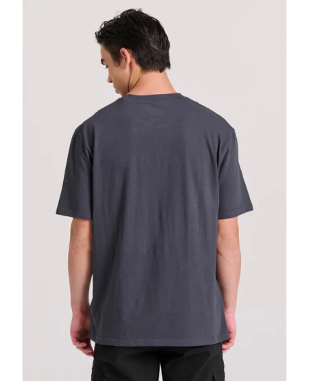 FUNKY BUDDHA Relaxed fit linen blend plaid t-shirt FBM009-083-04 ANTHRACITE