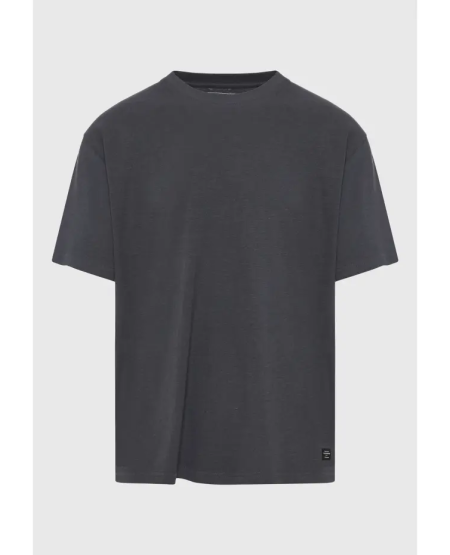 FUNKY BUDDHA Relaxed fit linen blend plaid t-shirt FBM009-083-04 ANTHRACITE