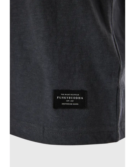 FUNKY BUDDHA Relaxed fit linen blend μονόχρωμο t-shirt FBM009-083-04 ANTHRACITE