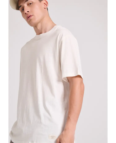 FUNKY BUDDHA Relaxed fit linen blend μονόχρωμο t-shirt FBM009-083-04 OFF WHITE