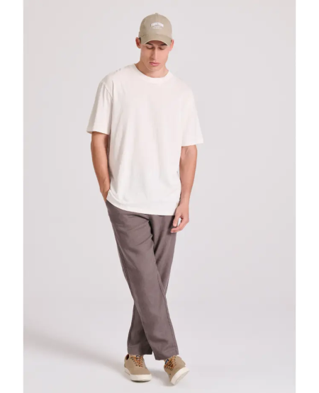FUNKY BUDDHA Relaxed fit linen blend μονόχρωμο t-shirt FBM009-083-04 OFF WHITE