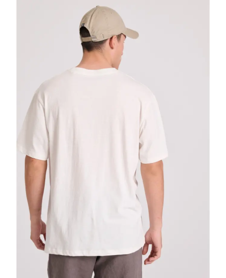 FUNKY BUDDHA Relaxed fit linen blend plaid t-shirt FBM009-083-04 OFF WHITE