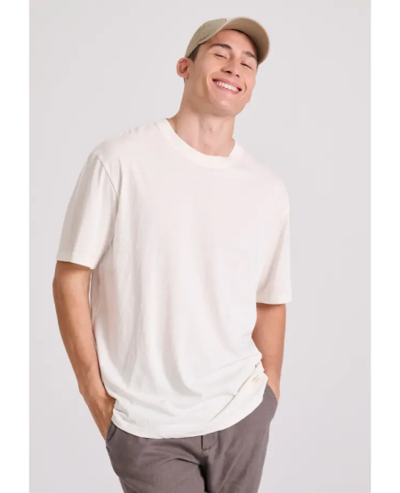 FUNKY BUDDHA Relaxed fit linen blend plaid t-shirt FBM009-083-04 OFF WHITE