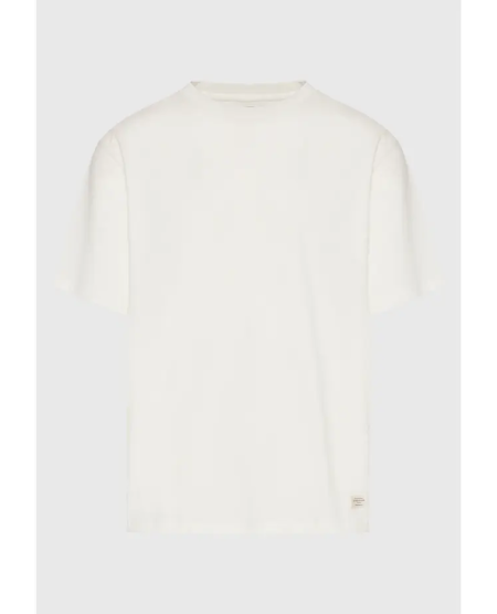 FUNKY BUDDHA Relaxed fit linen blend plaid t-shirt FBM009-083-04 OFF WHITE