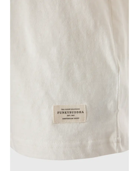 FUNKY BUDDHA Relaxed fit linen blend μονόχρωμο t-shirt FBM009-083-04 OFF WHITE