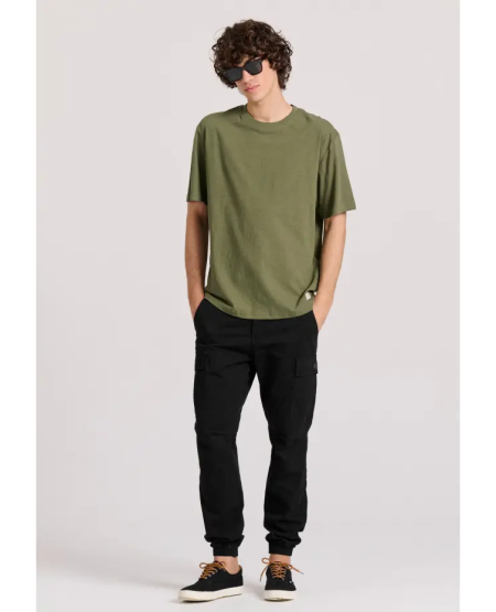 FUNKY BUDDHA Relaxed fit linen blend μονόχρωμο t-shirt FBM009-083-04 KHAKI