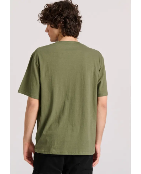 FUNKY BUDDHA Relaxed fit linen blend μονόχρωμο t-shirt FBM009-083-04 KHAKI