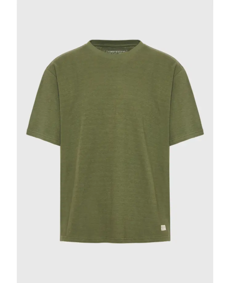 FUNKY BUDDHA Relaxed fit linen blend plaid t-shirt FBM009-083-04 KHAKI