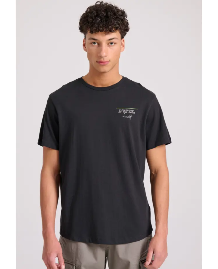 FUNKY BUDDHA T-shirt με floral frame τύπωμα στη πλάτη FBM009-308-04 BLACK
