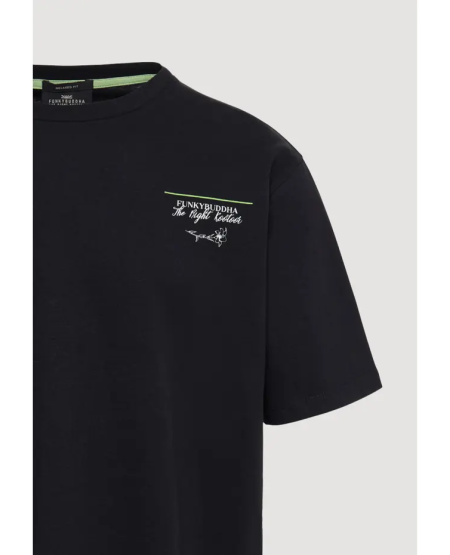 FUNKY BUDDHA T-shirt with floral frame print on the back FBM009-308-04 BLACK