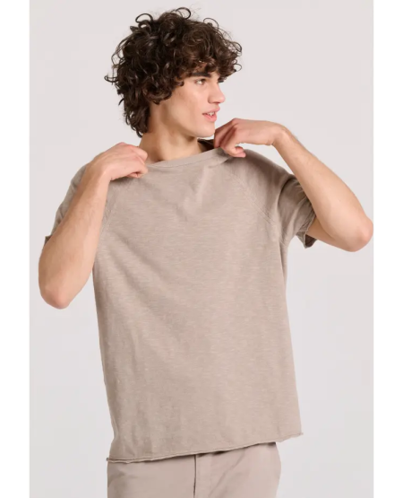 FUNKY BUDDHA Relaxed fit t-shirt με raglan μανίκι και raw cuts FBM009-008-04 CIGAR