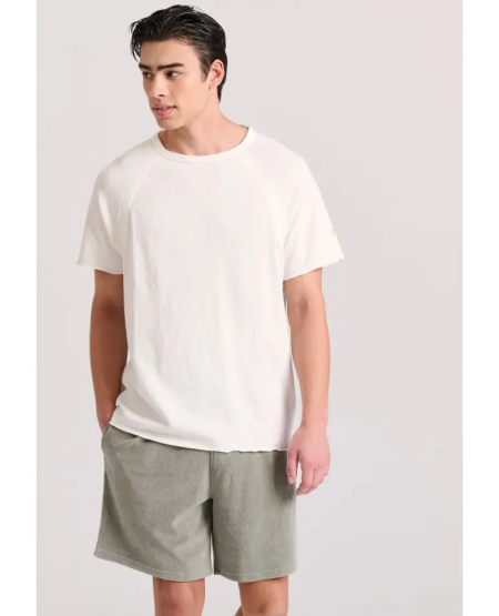 FUNKY BUDDHA Relaxed fit t-shirt με raglan μανίκι και raw cuts FBM009-008-04 OFF WHITE