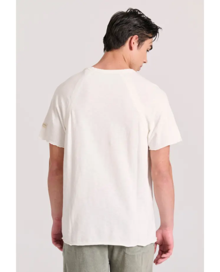 FUNKY BUDDHA Relaxed fit t-shirt με raglan μανίκι και raw cuts FBM009-008-04 OFF WHITE