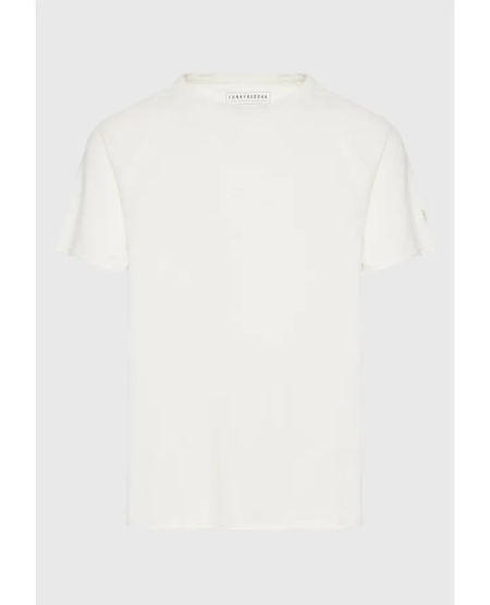 FUNKY BUDDHA Relaxed fit t-shirt με raglan μανίκι και raw cuts FBM009-008-04 OFF WHITE