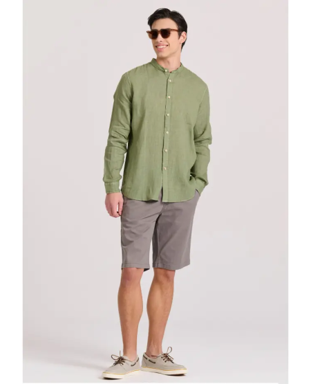 FUNKY BUDDHA Mao neck garment dyed linen shirt FBM009-003-05 KHAKI