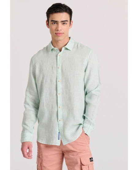 FUNKY BUDDHA Garment dyed linen shirt - The essentials FBM009-001-05 BLACK