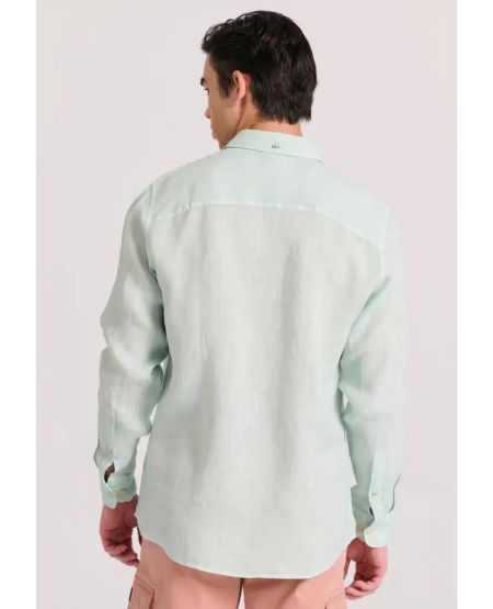 FUNKY BUDDHA Garment dyed linen shirt - The essentials FBM009-001-05 BLACK