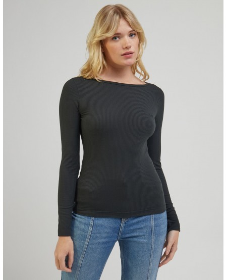 LEE® Long Sleeve Boat Neck Tee in Charcoal 112341577