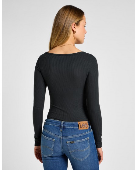 LEE® Long Sleeve Boat Neck Tee in Charcoal 112341577