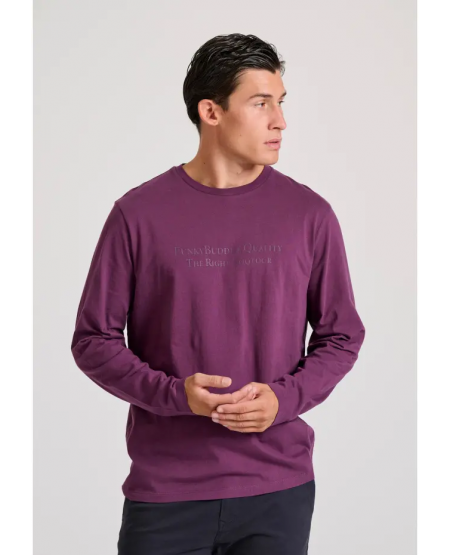 FUNKY BUDDHA Μακρυμάνικη μπλούζα με branded τύπωμα FBM010-007-07 PLUM