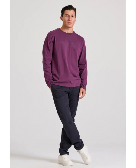 FUNKY BUDDHA Μακρυμάνικη μπλούζα με branded τύπωμα FBM010-007-07 PLUM