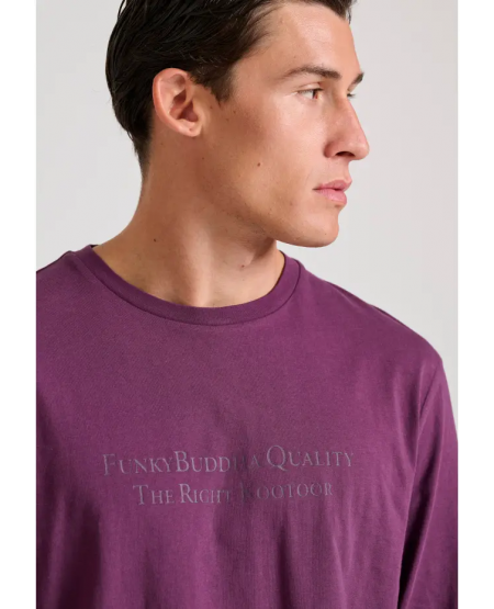FUNKY BUDDHA Μακρυμάνικη μπλούζα με branded τύπωμα FBM010-007-07 PLUM
