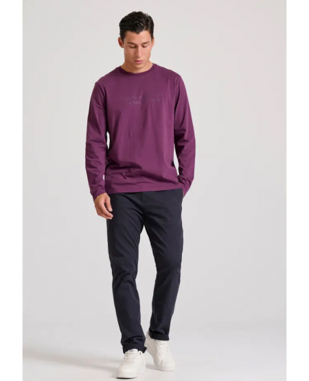 FUNKY BUDDHA Μακρυμάνικη μπλούζα με branded τύπωμα FBM010-007-07 PLUM
