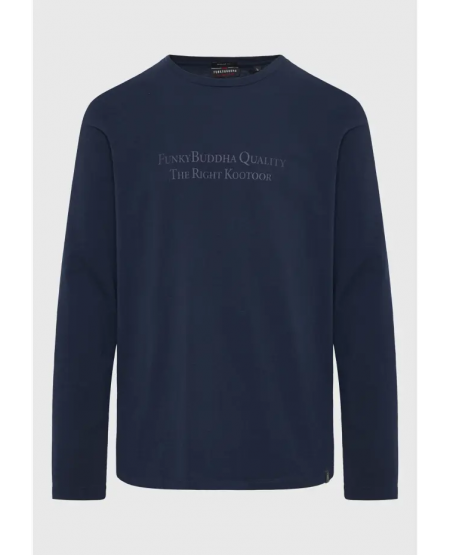 FUNKY BUDDHA Μακρυμάνικη μπλούζα με branded τύπωμα FBM010-007-07 NAVY