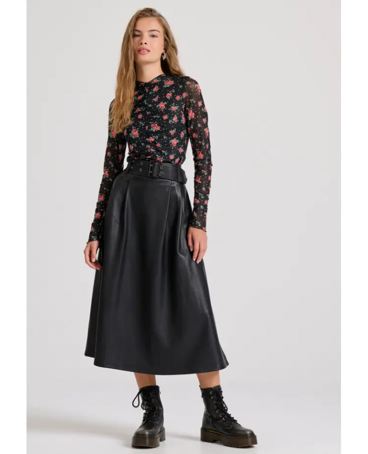 FUNKY BUDDHA Eco leather midi skirt...